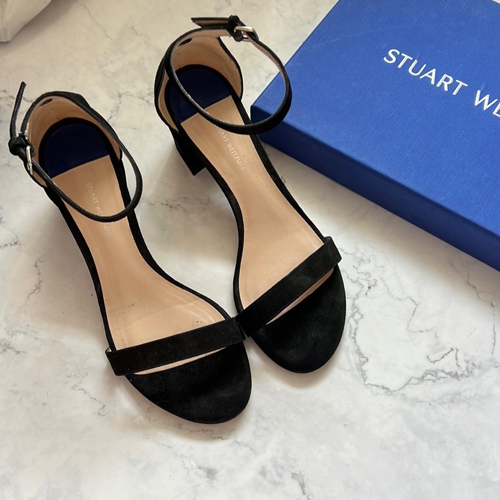 Stuart Weitzman the simple heeled pump sandals black suede 6.5
